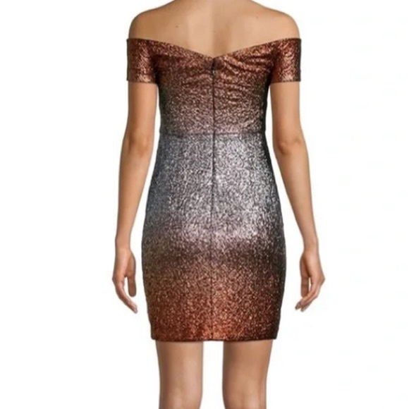 Guess mini dress off the shoulder bodycon ombré metallic bronze gold silver - Picture 2 of 5